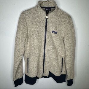 Patagonia Beige and Navy Blue Trim Full Zip Woolyester Jacket